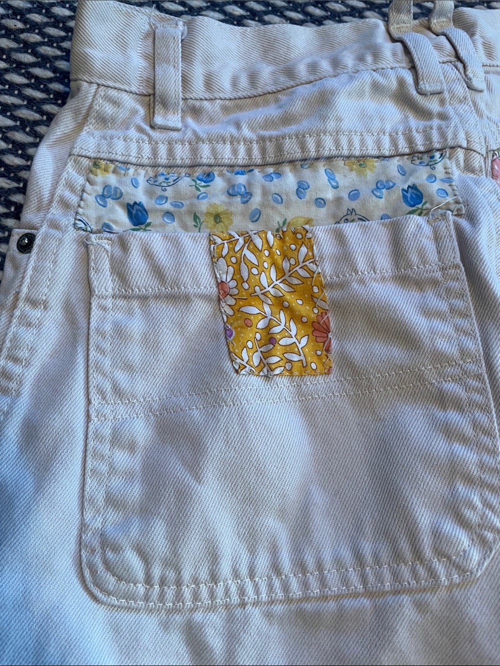 Hand stitched quilt patched denim shorts - Picture 8 of 10